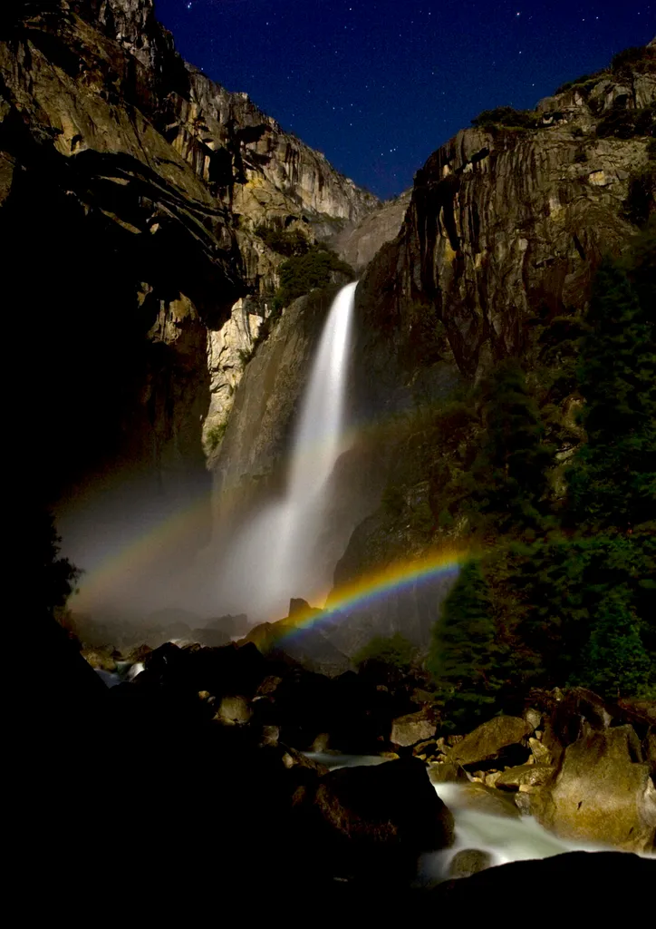 Double lunar rainbow or moonbow in the mist of lower Yosemite Fall while the full Moon rises over the top of Yosemite Valley, 29 May 2010. Photo by Mark Boster/Los Angeles Times via Getty Images