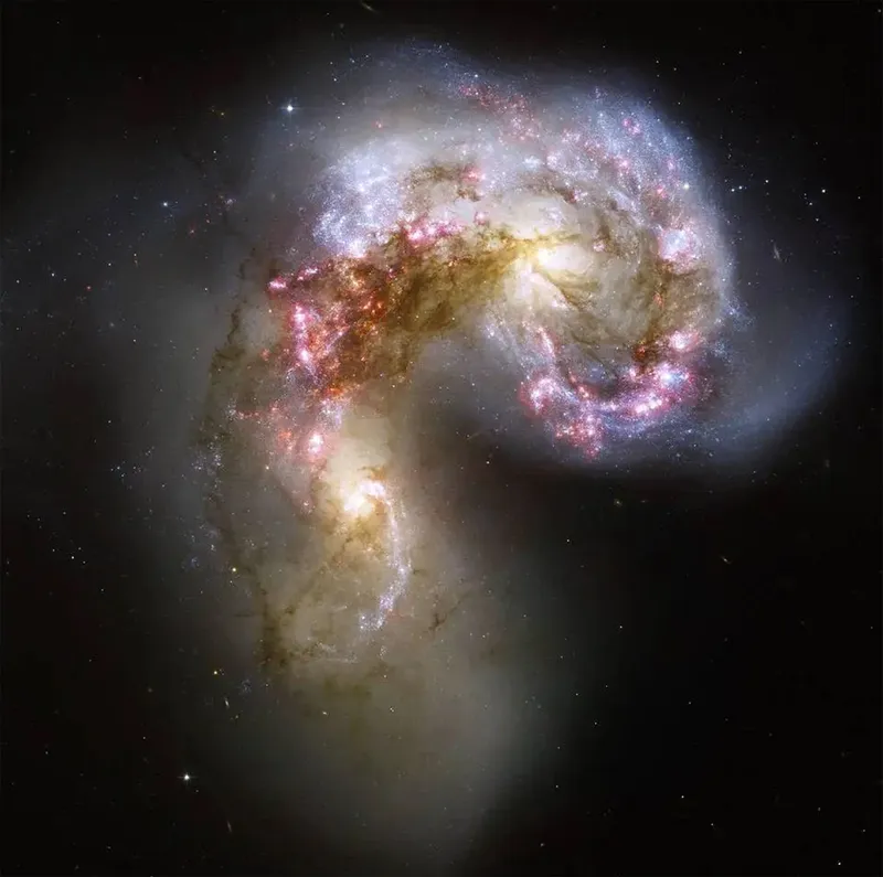 The Antennae Galaxies are two galaxies in the process of colliding and merging. Credit: NASA, ESA, and the Hubble Heritage Team (STScI/AURA)-ESA/Hubble Collaboration