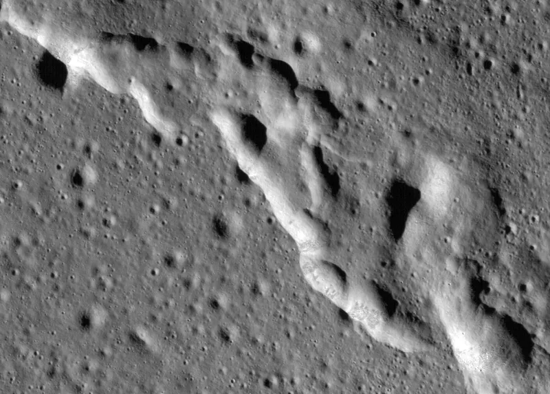 Wrinkle ridges in a region of the Moon called Mare Frigoris. Credit: NASA/LRO