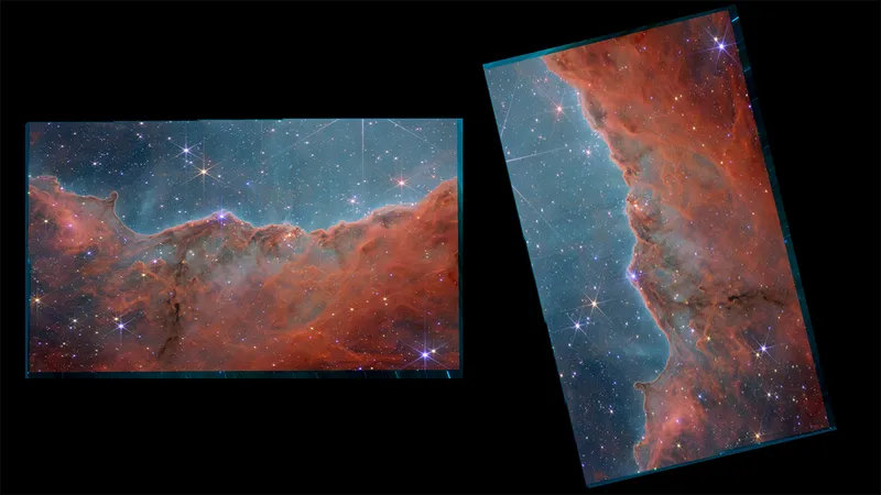 Consider what orientation works best for your target. Traditional orientation would have the ‘Cosmic Cliffs’ image tilted on its side (right)