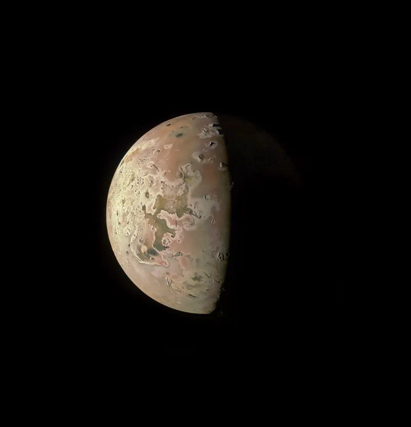 Jupiter’s moon Io Juno, 22 December 2023 Credit: Image data: NASA/JPL-Caltech/SwRI/MSSS. Image processing by Ted Stryk
