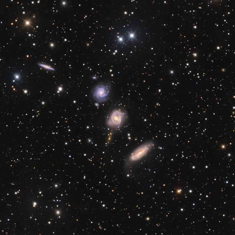 Galaxy cluster HCG 88 Warren Keller and Mike Selby, captured remotely via SC Observatory, El Sauce Observatory, Chile, August 2022 Equipment: FLI ProLine PL16803 CCD camera, PlaneWave CDK700 Ritchey-Chrétien with integrated Alt-Az mount (RGB) and PlaneWave CDK1000 Ritchey-Chrétien with integrated Alt-Az mount (L)