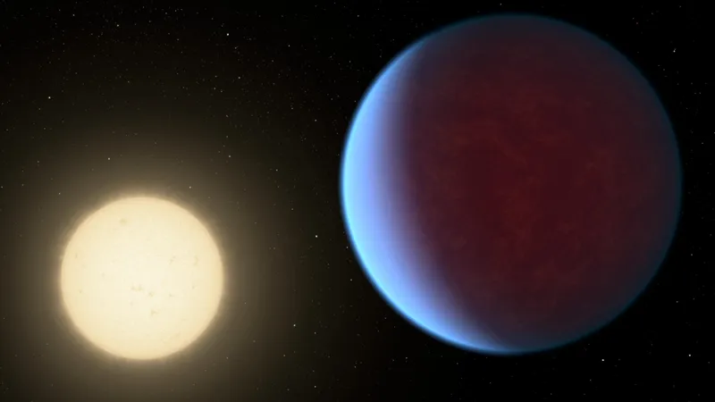 Artist's illustration of the super-Earth exoplanet 55 Cancri e, depicted with its host star. The planet's atmosphere's ingredients could be similar to those of Earth's atmosphere. Credit: NASA/JPL-Caltech