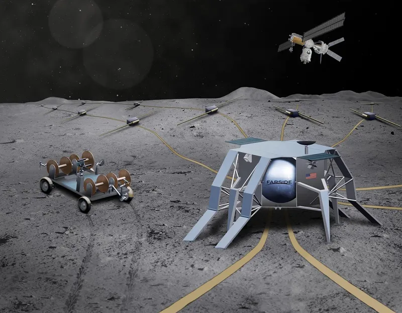 The FARSIDE (Far-side Array for Radio Science Investigations of the Dark ages and Exoplanets) would be a substantial observatory on the far side of the Moon. Credit: NASA / University of Colorado, Boulder