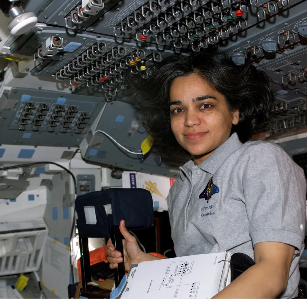 Kalpana Chawla onboard Space Shuttle Columbia.