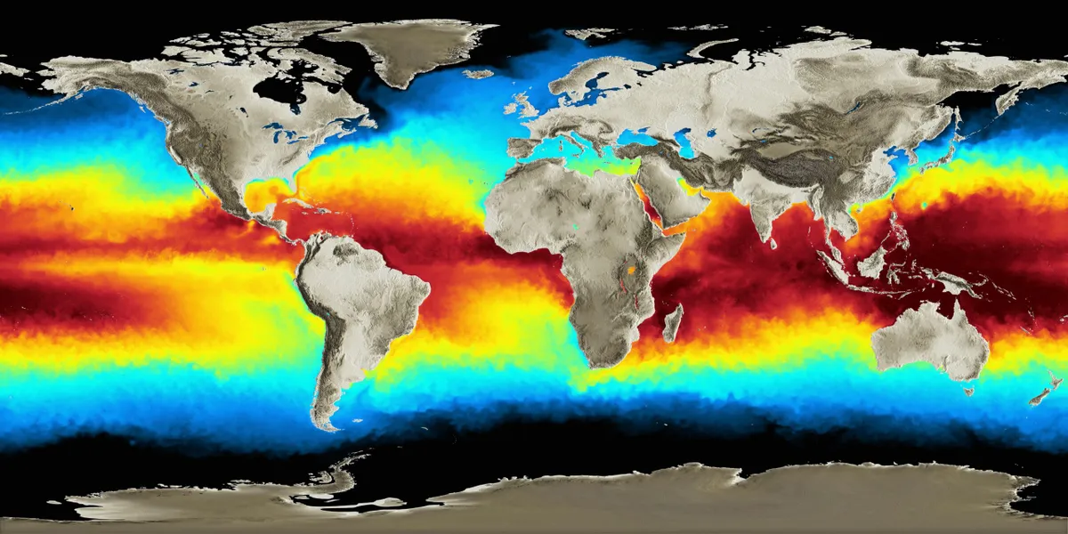 ERS data showing sea-surface temperature. ERS dataset of sea-surface temperature stretches back to 1991. Credit: ESA
