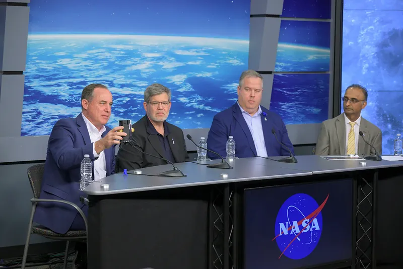 NASA and Intuitive Machines hosted a news conference on 23 February 2024 at NASA’s Johnson Space Center in Houston to discuss the soft landing of the company’s Nova-C lander, called Odysseus. Credit: NASA/Robert Markowitz