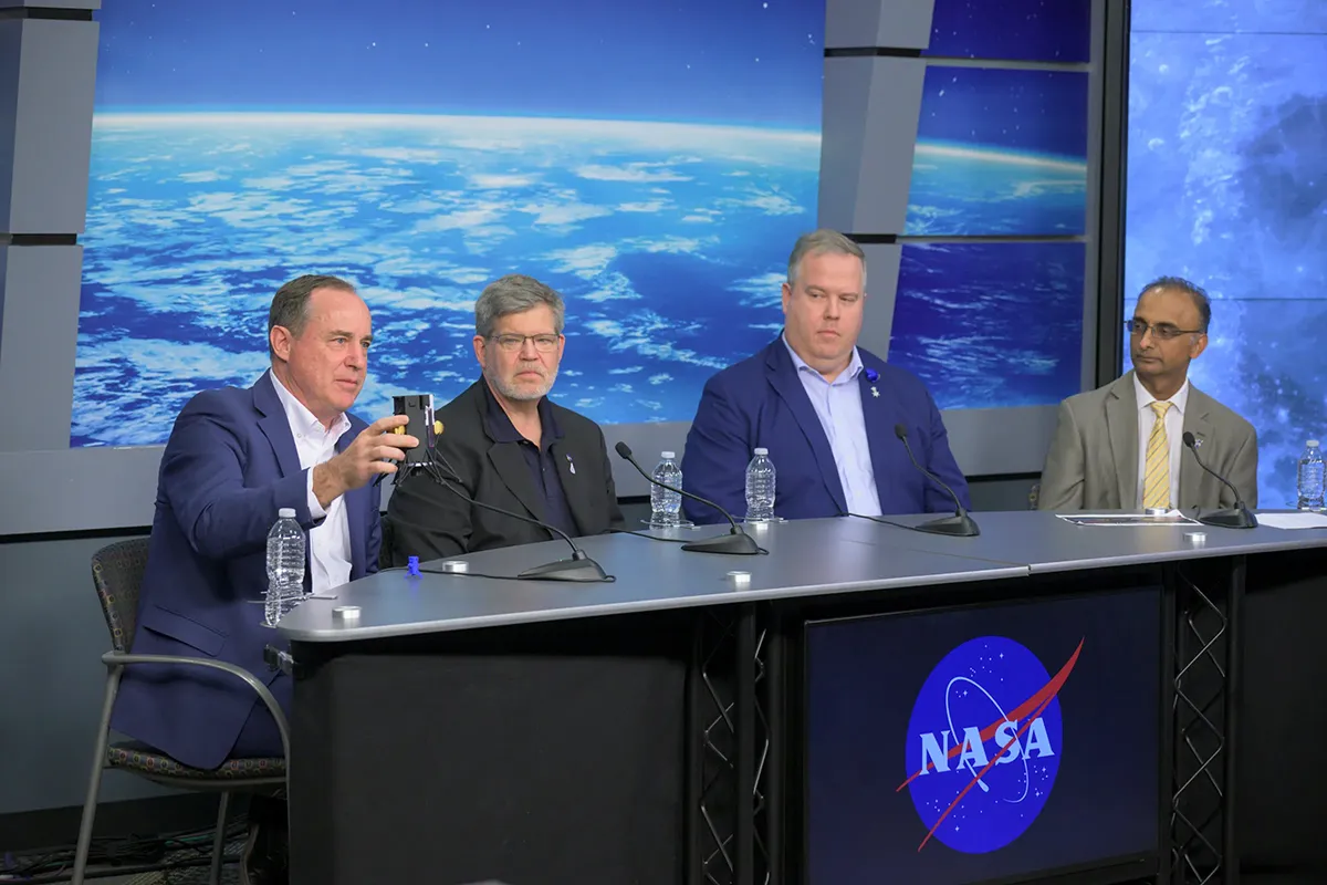 NASA and Intuitive Machines hosted a news conference on 23 February 2024 at NASA’s Johnson Space Center in Houston to discuss the soft landing of the company’s Nova-C lander, called Odysseus. Credit: NASA/Robert Markowitz