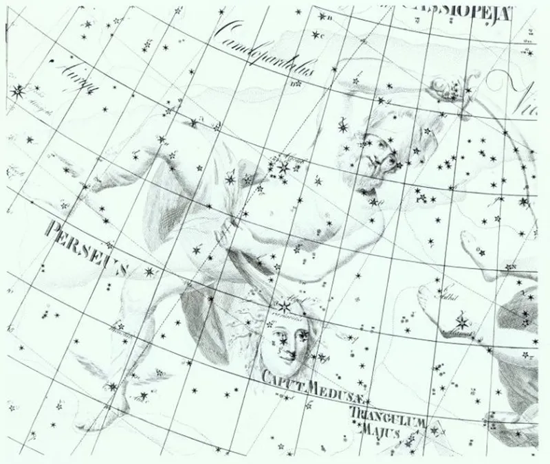 The star’s variability is noted in Bode’s Uranographia by 1801, but it had travelled even further into Medusa’s snaky locks.