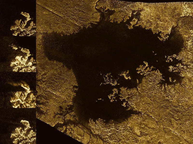Images captured by Cassini show the evolution of a transient feature in a large hydrocarbon sea called 'Ligeia Mare' on Saturn's moon Titan. Credit: NASA/JPL-Caltech/ASI/Cornell