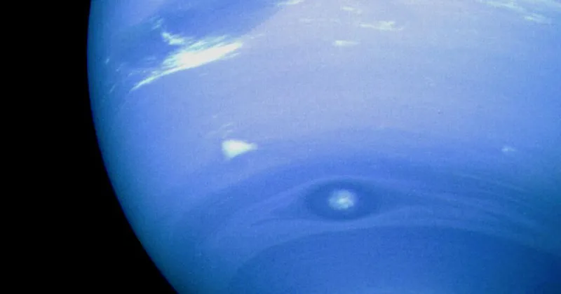 Photograph of Neptune reconstructed from two images taken by Voyager 2. Credit: NASA/JPL-Caltech