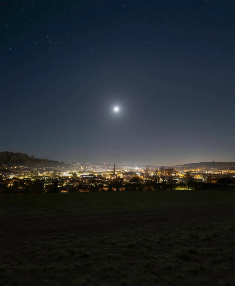 The Moon over Bath Alex Bell, Bath, Somerset, 18 January 2024 Equipment: Canon EOS 6D DSLR camera, Sigma 20mm f/1.4 DG HSM Art lens