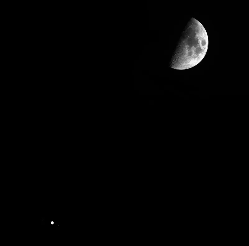 The Moon and Jupiter Nick Poulter, Aylsham, Norfolk, 18 January 2024 Equipment: ZWO ASI533MC colour CMOS camera, Sky-Watcher Evostar 80ED doublet apo refractor, Sky-Watcher HEQ5 Pro mount