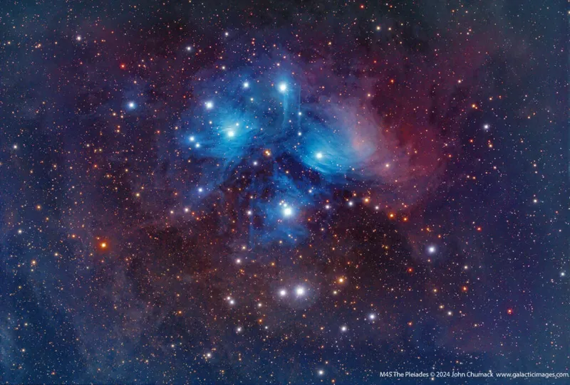 The Pleiades John Chumack, Yellow Springs, Ohio, USA, 4 February 2024 Equipment: ZWO ASI294MC camera, Celestron RASA 8 astrograph, ZWO AM5 mount
