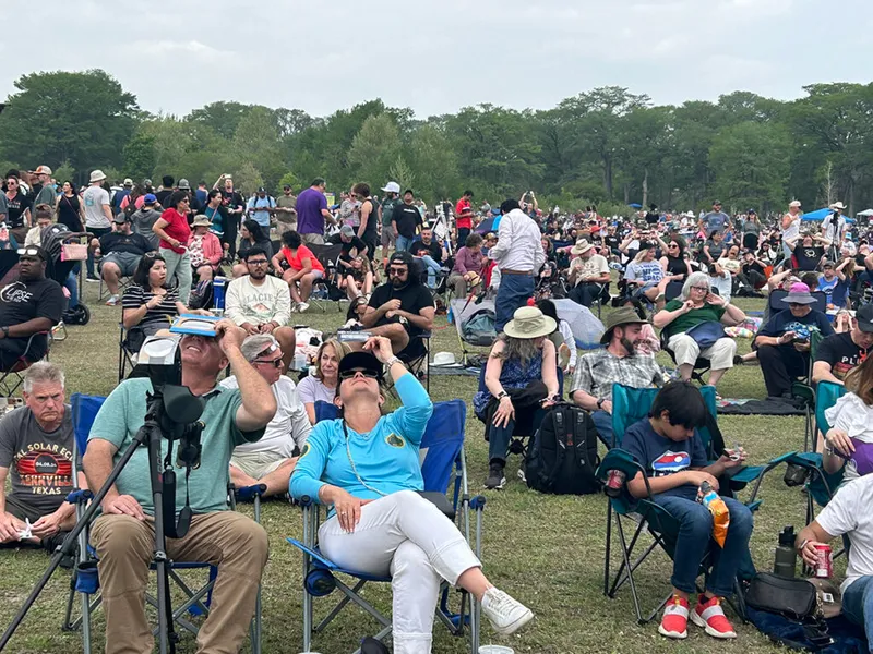 Crowds observe the total solar eclipse over Kerrville, Texas, April 8 2024. Credit: Yvette Cook
