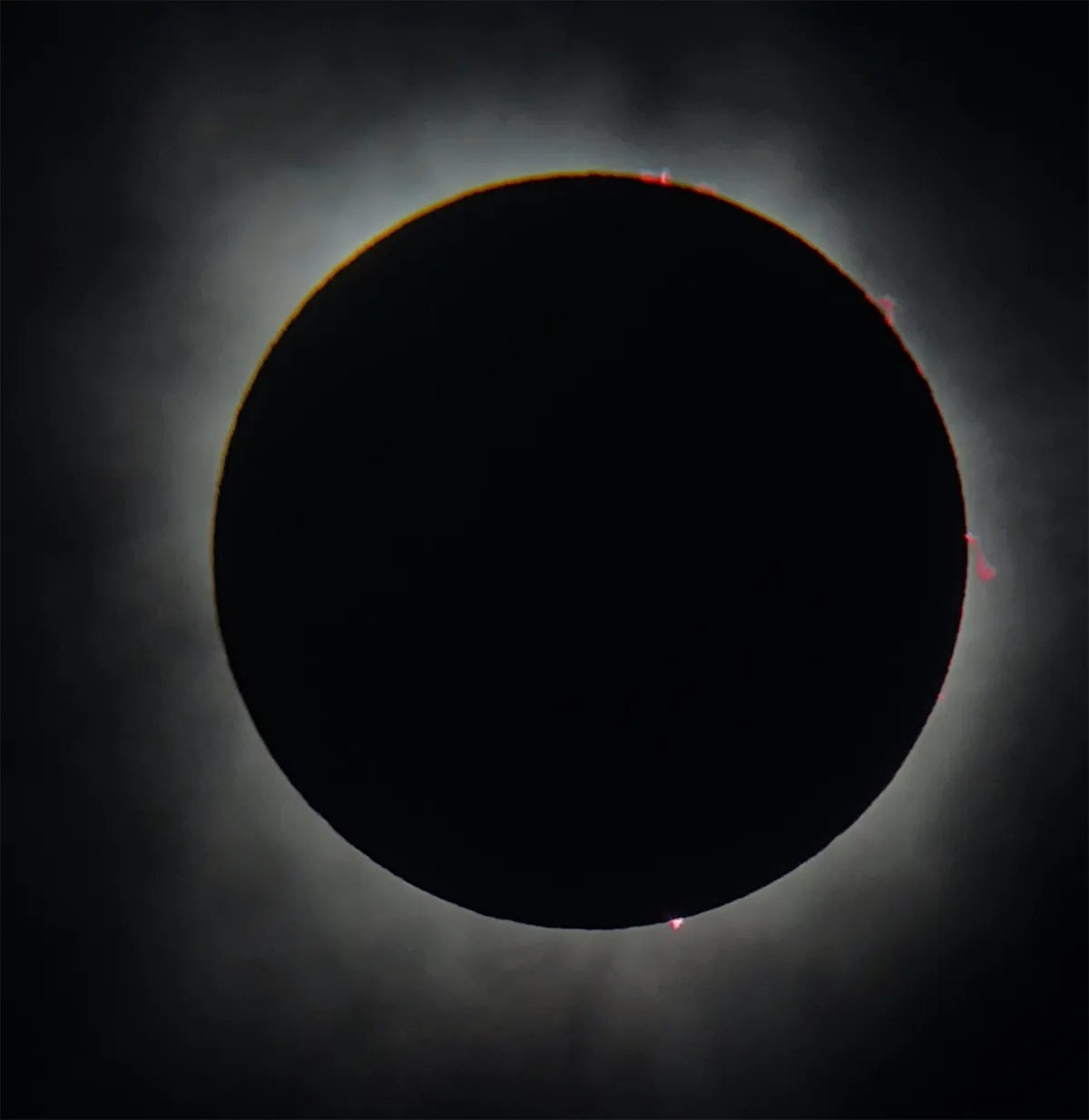 Conrad Sanders captured this image of the April 8 eclipse from Fort Worth, Texas, USA using a Lunt 60mm telescope with Seymour Solar Filter and iPhone through the eyepiece.