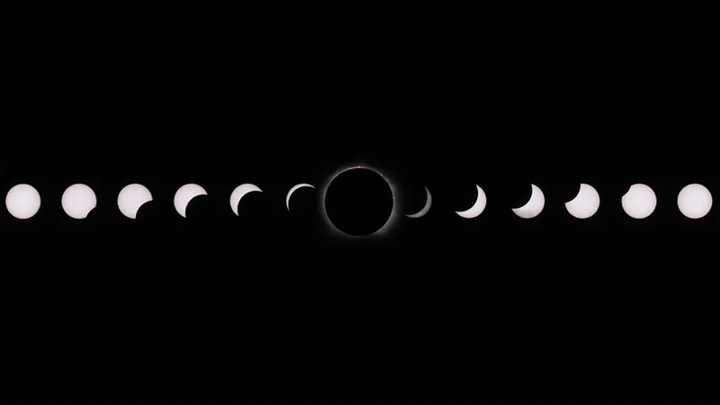Montage showing the phases of the April 8 2024 total solar eclipse, by Mitchell Bowden, Plano, Texas, USA. Equipment: Canon EOS T7, RedCat 51 telescope (250mm, f4.9), ZWO AM3 mount