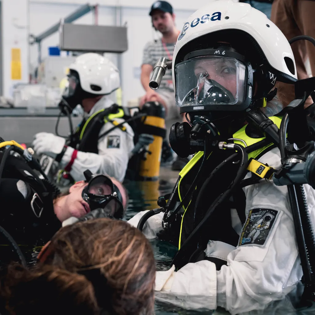 ESA astronaut candidate Sophie Adenot during a spacewalk training lesson in ESA's Neutral Buoyancy Facility.