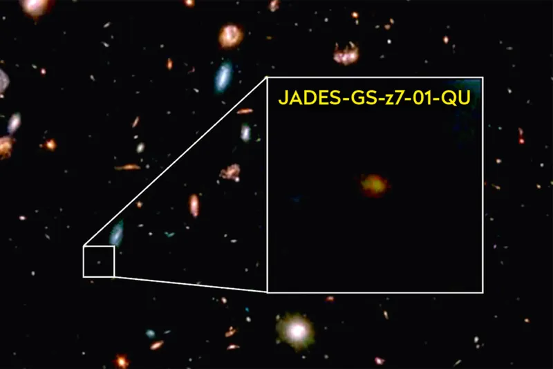 JADES-GS-z7-01-QU is the oldest ever dead galaxy. Credit: Jades Collaboration