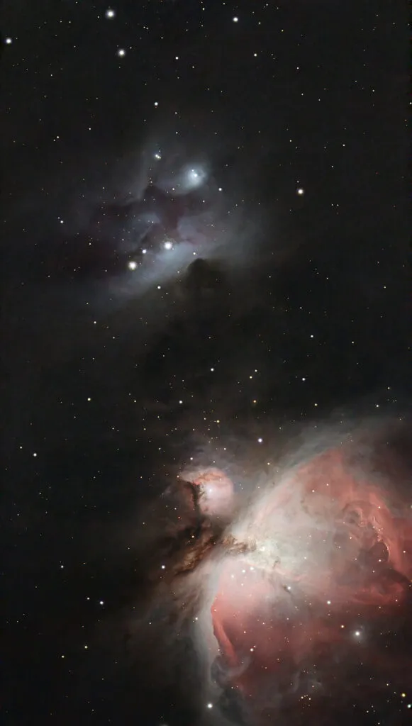 Image of the Orion Nebula captured with the ZWO SeeStar 50 smart telescope. Processed from FITS files, 120x 10” frames. Credit: Sarah Peasgood