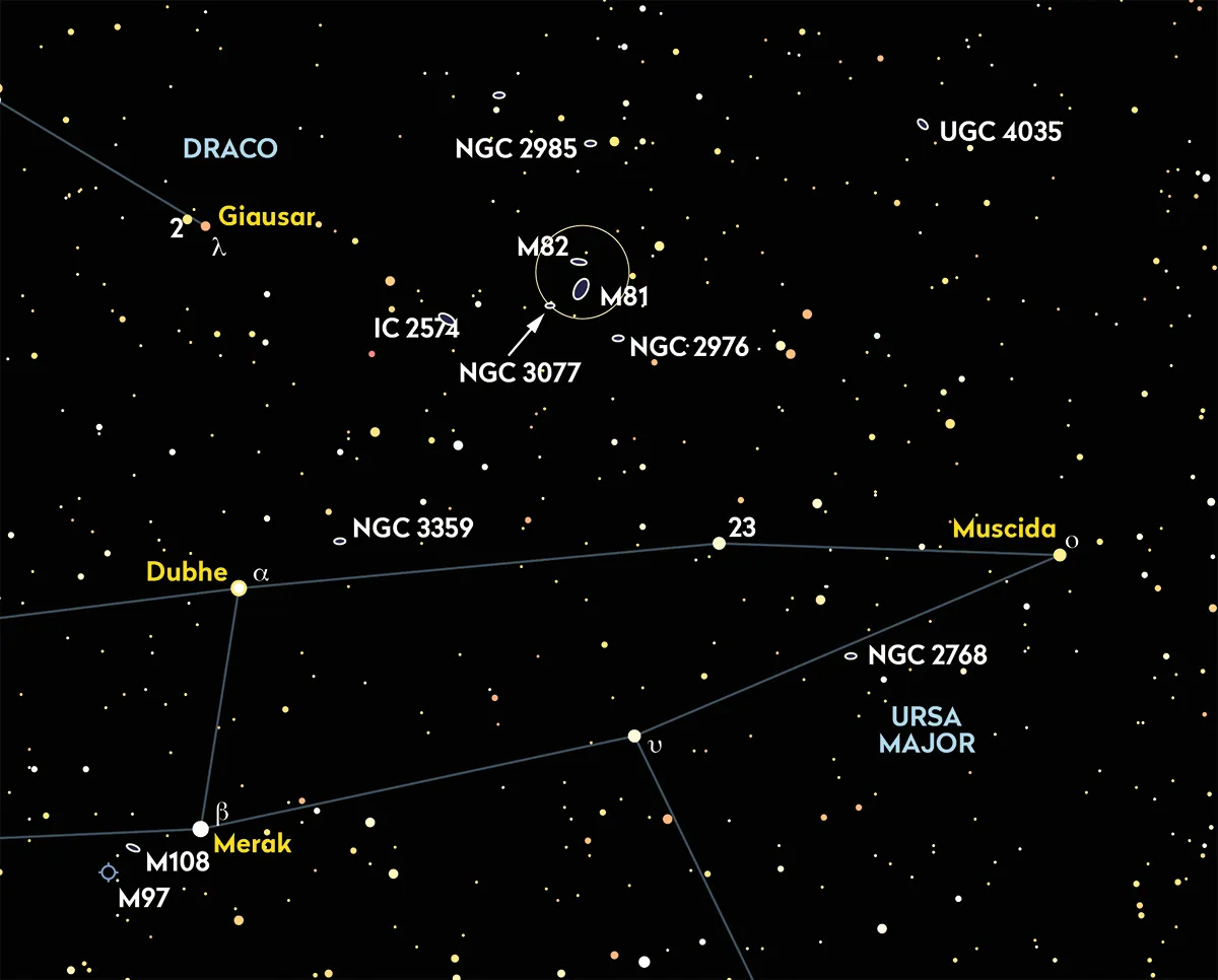 Chart showing the location of Bode's Galaxy and the Cigar. Credit: Pete Lawrence