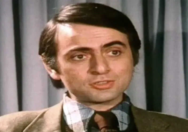 Carl Sagan spoke with Patrick Moore about the search for alien life on the 15 May 1974 episode of The Sky at Night. Credit: BBC