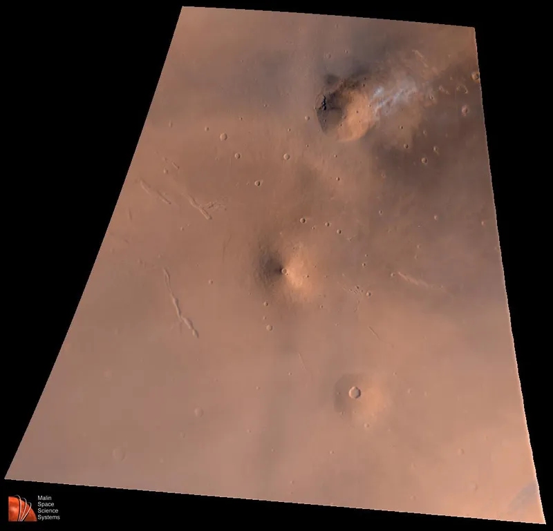 The Elysium Volcanic Region as seen by the Mars Global Surveyor's Mars Orbiter Camera on 2 July 1998. Credit: NASA/JPL/Malin Space Science Systems