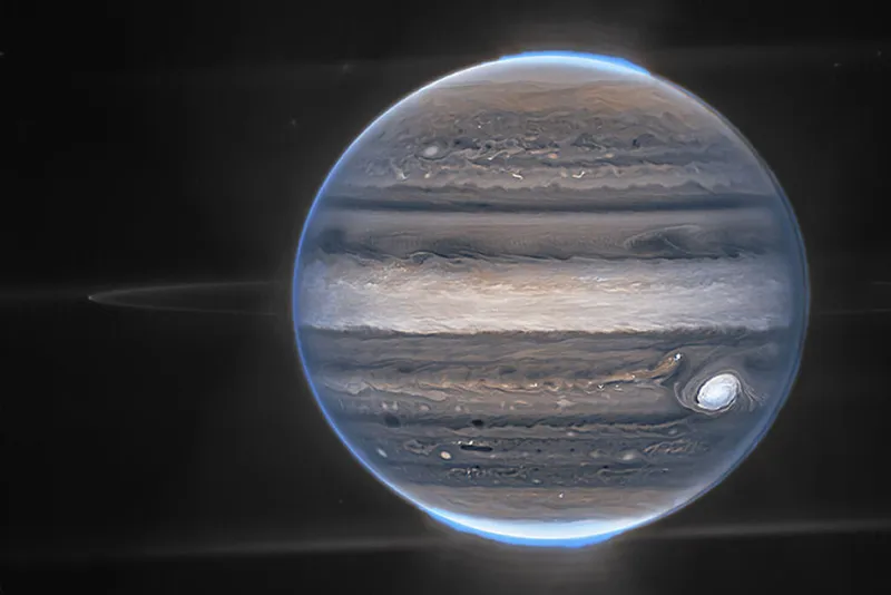 Jupiter’s rings captured by the James Webb Space Telescope. Credit: NASA, ESA, CSA, Jupiter ERS Team; image processing by Ricardo Hueso (UPV/EHU) and Judy Schmidt.
