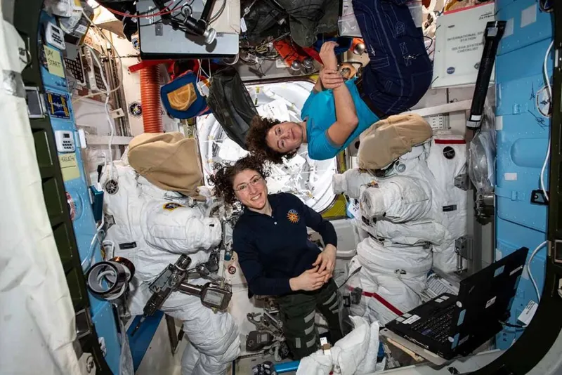 NASA astronauts Christina Koch (above) and Jessica Meir (below). Astronauts on the ISS age slower than those of us back on Earth. Credit: NASA
