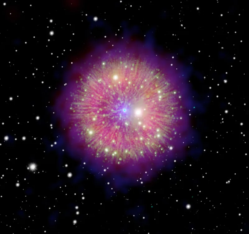 The remnants of SN 1181, a supernova explosion that was visible in the night sky in the year 1181. Credit: X-ray: (Chandra) NASA/CXC/U. Manitoba/C. Treyturik, (XMM-Newton) ESA/C. Treyturik; Optical: (Pan-STARRS) NOIRLab/MDM/Dartmouth/R. Fesen; Infrared: (WISE) NASA/JPL/Caltech/; Image Processing: Univ. of Manitoba/Gilles Ferrand and Jayanne English