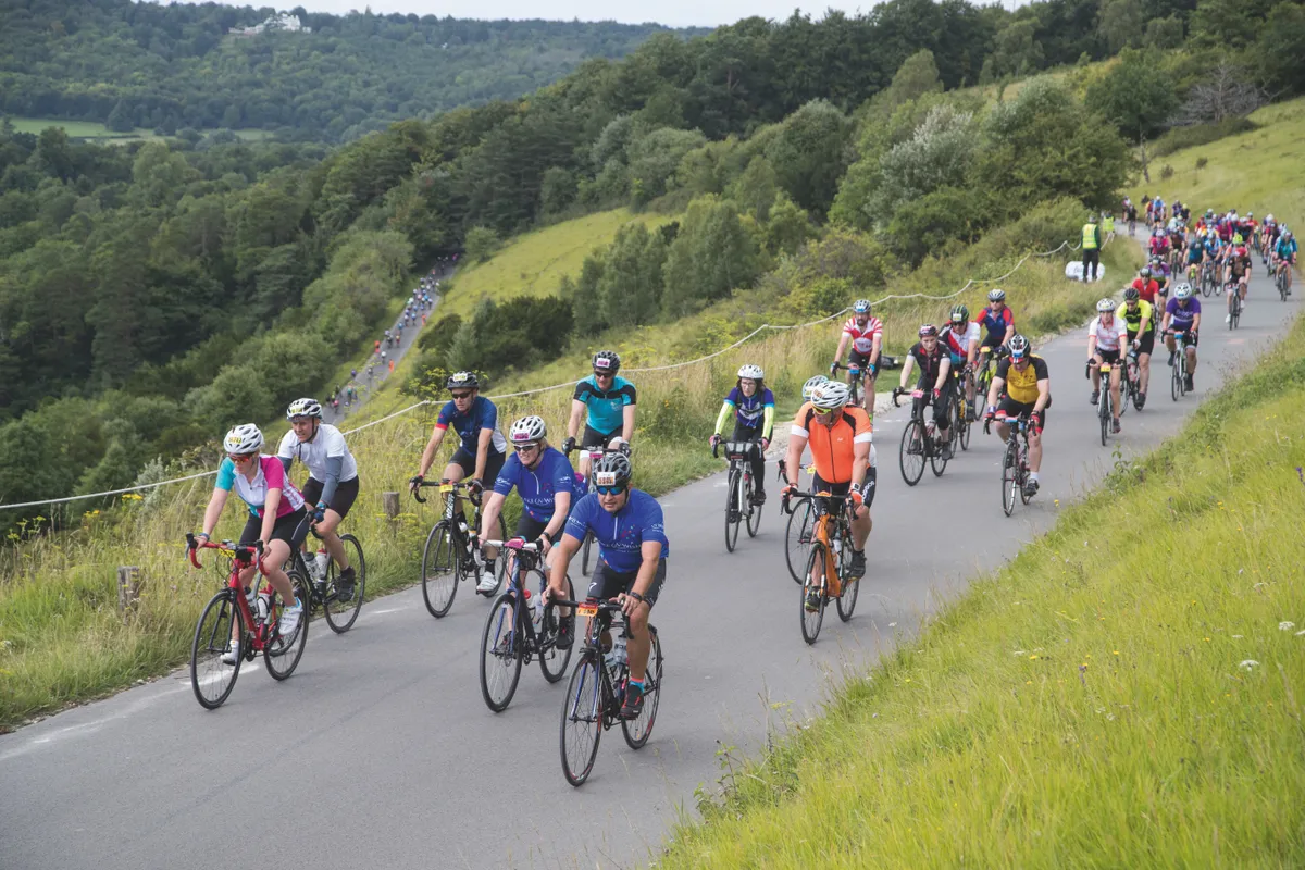 Riders on Box Hill in Surrey during the 2017 RideLondon-Surrey 100.
