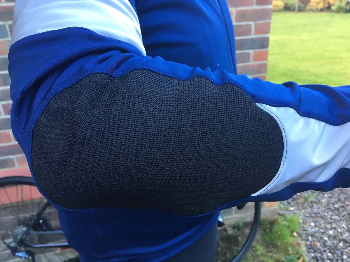 The elbows feature inserts of an abrasion resistant fabric thats also breathable and high stretch