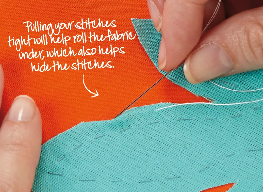 Pulling your stitches tight will help roll the fabric under, which also helps hide the stitches.