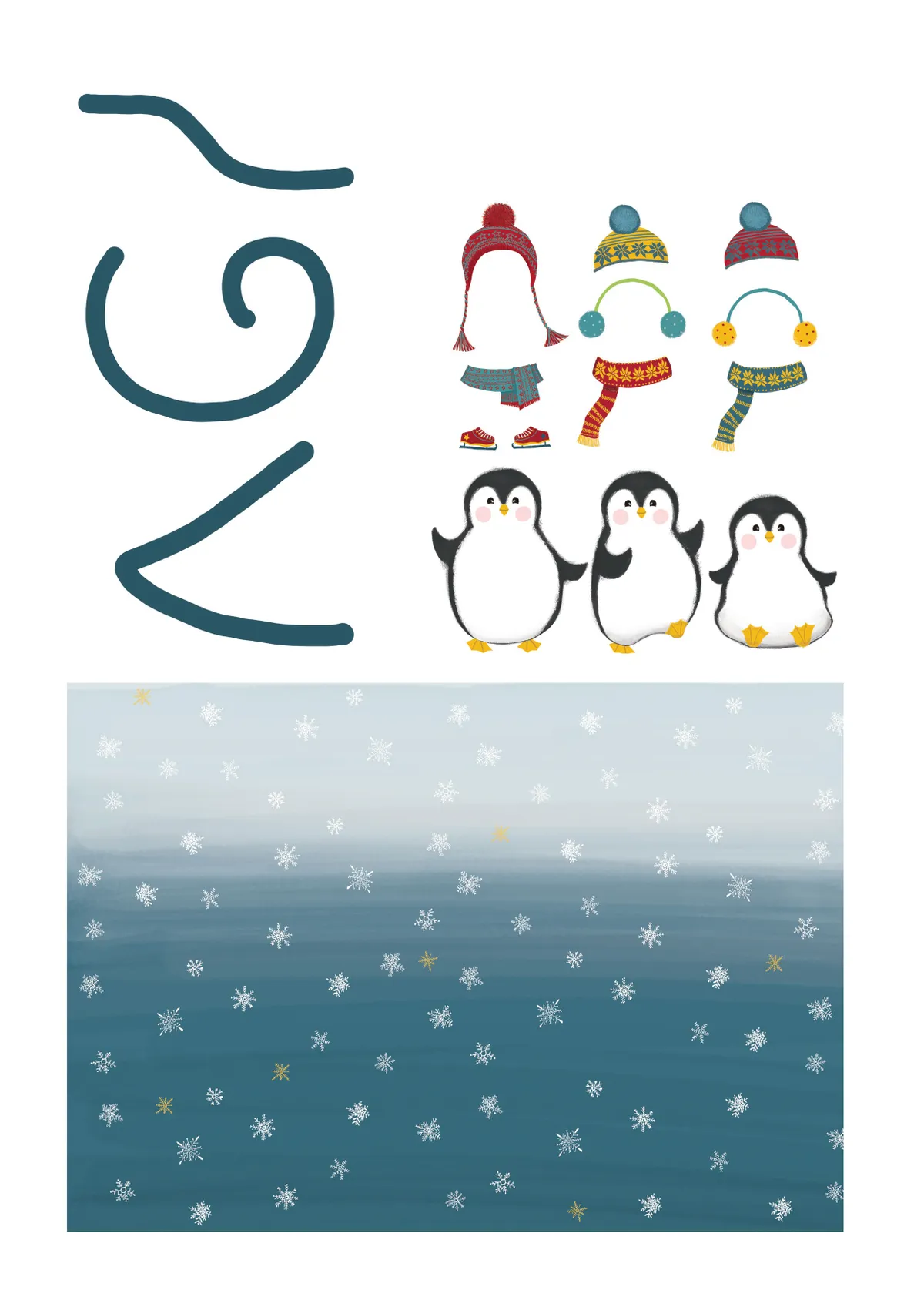Penguins printables dancing penguins and snowy sky