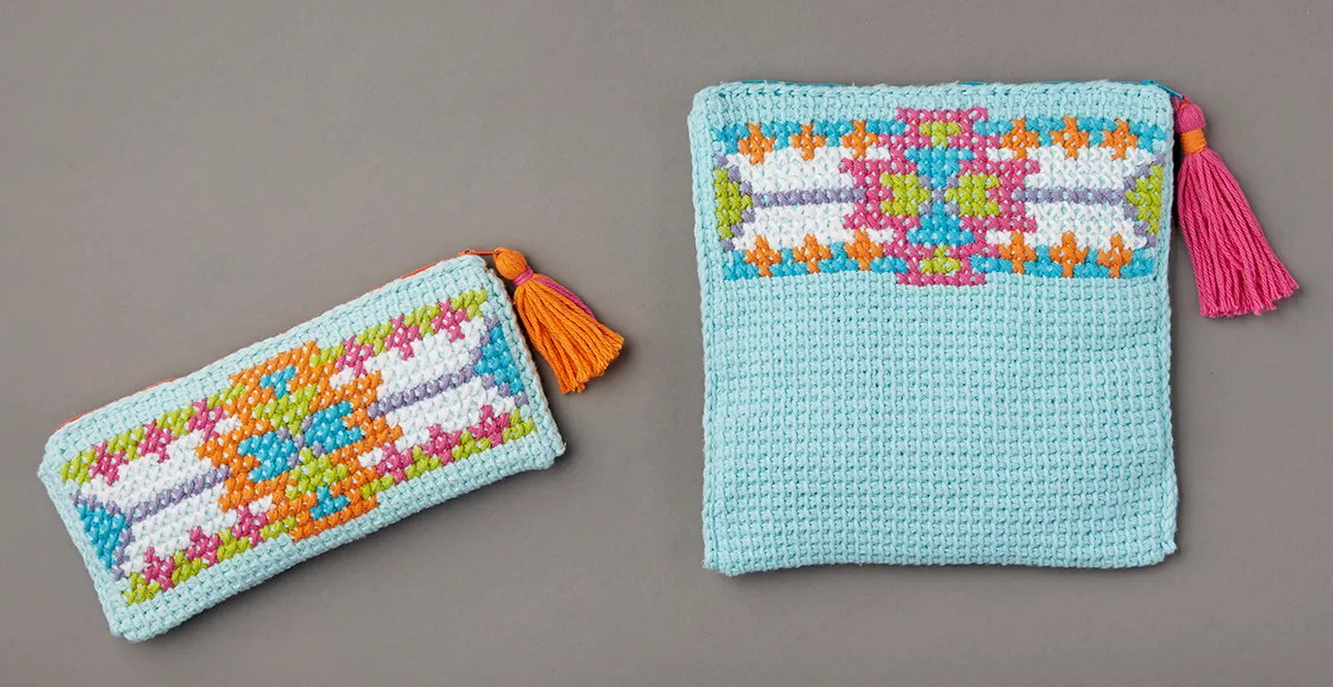 Free Tunisian crochet clutch bag pattern - variations