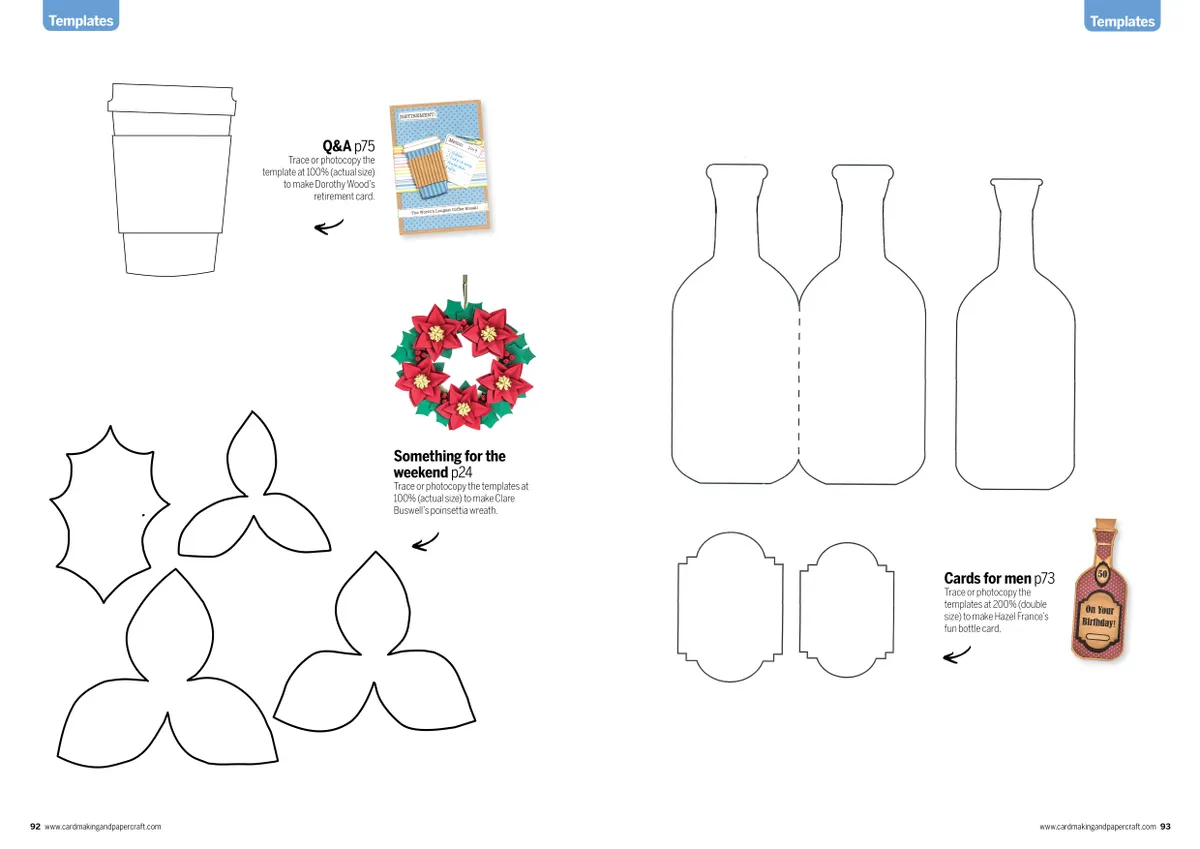 Free coffee cup, poinsettia and wine bottle template