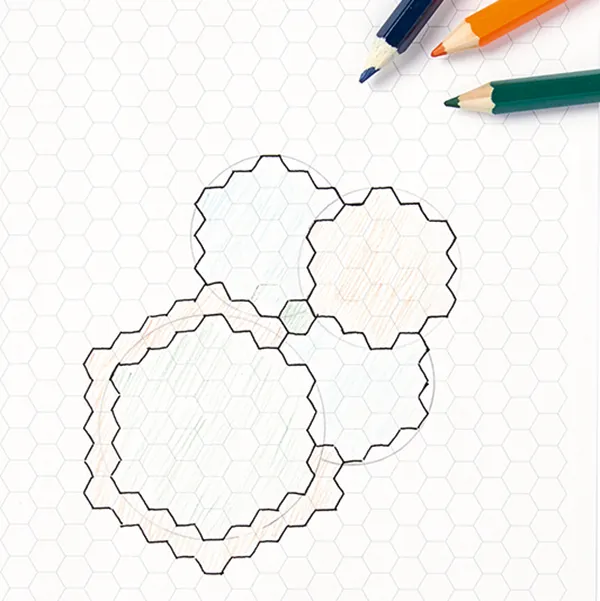 hexagon quilt design sketch with pencils