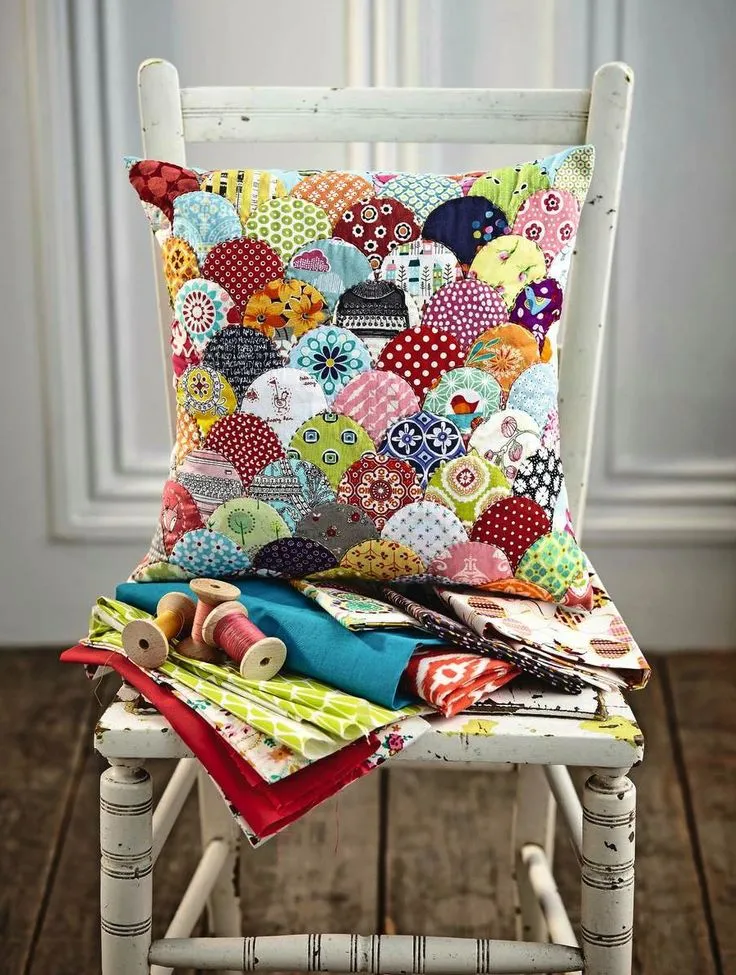 scallop design patchwork cushion