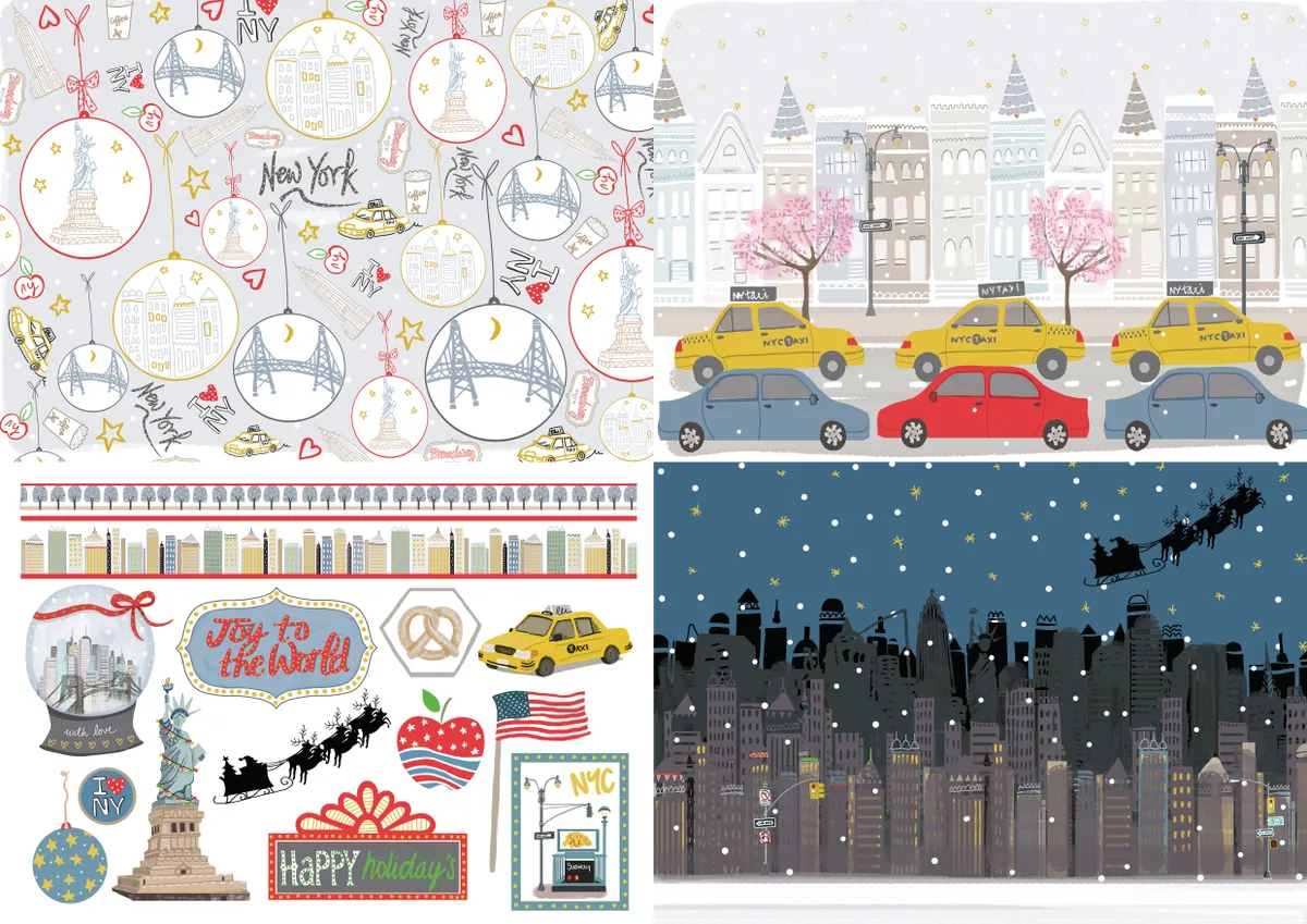 Free Christmas in New York patterned papers