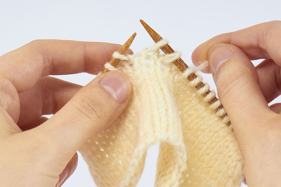 Ssk knitting, slip slip knit, knitting decrease, left leaning decrease, step 2