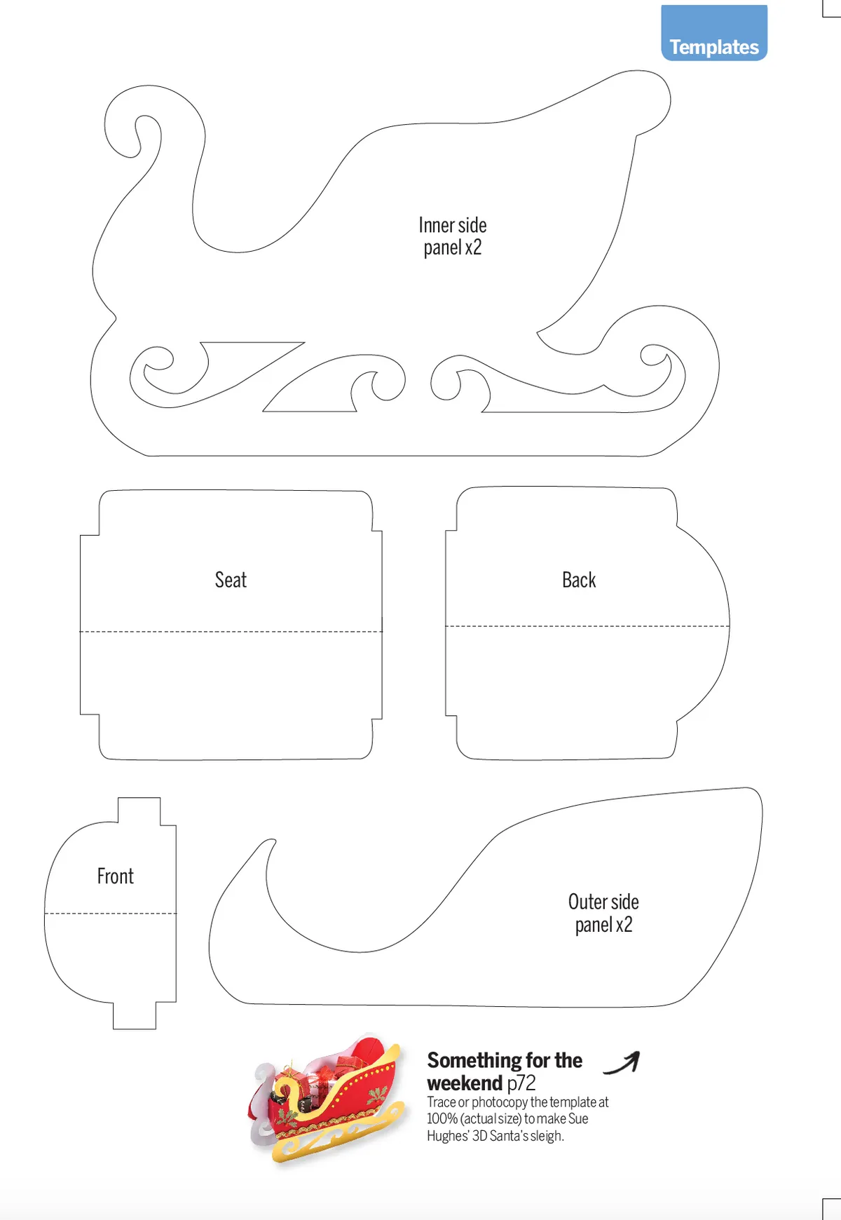 Template for papercraft Santa's Sleigh