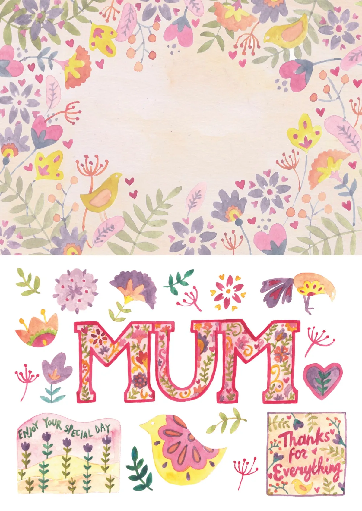 Watercolour floral Mother's Day papers - page 2 - larger print
