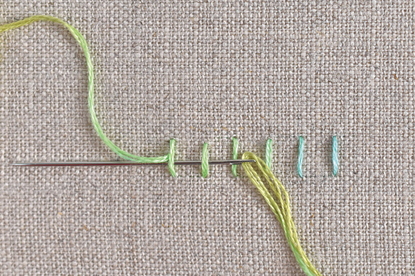 needle and thread demonstrating Portuguese border stitch