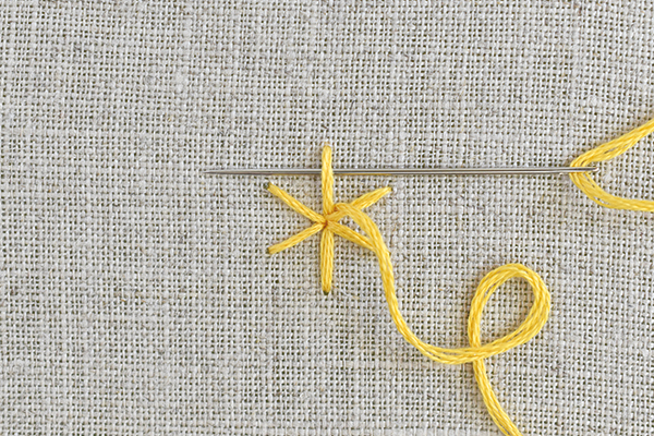 needle and thread demonstrating spider web stitch