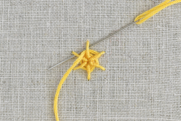 needle and thread demonstrating spider web stitch