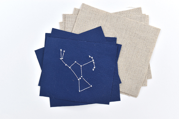 fabric squares with four legged knot constellation designs