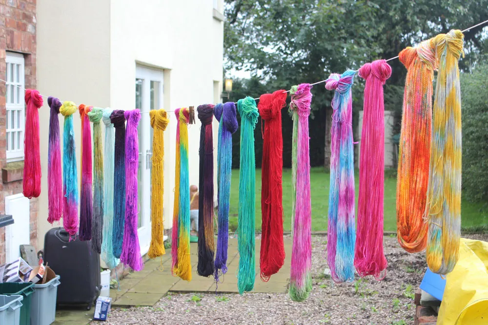 Fyberspates yarns hanging up to dry