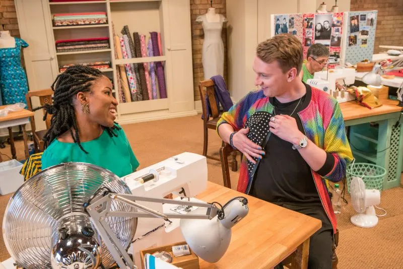 The Great British Sewing Bee Joe Lycett and Juliet Uzor