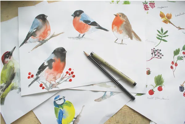 Birds sketchbook painting