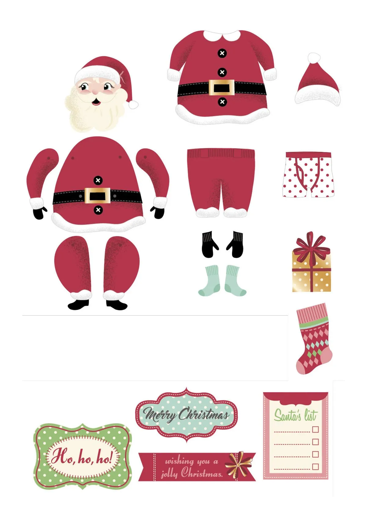 Free jolly buildable Santa Claus printables 1